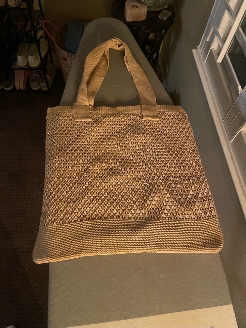 Woven Lined Tote Bag in Tan with Inside Pocket